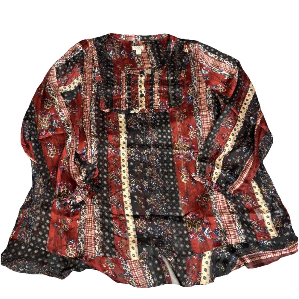 Logo Lori Goldstein Womens Sheer Floral Patchwork Top Tunic 3XL Boho‎ Peasant